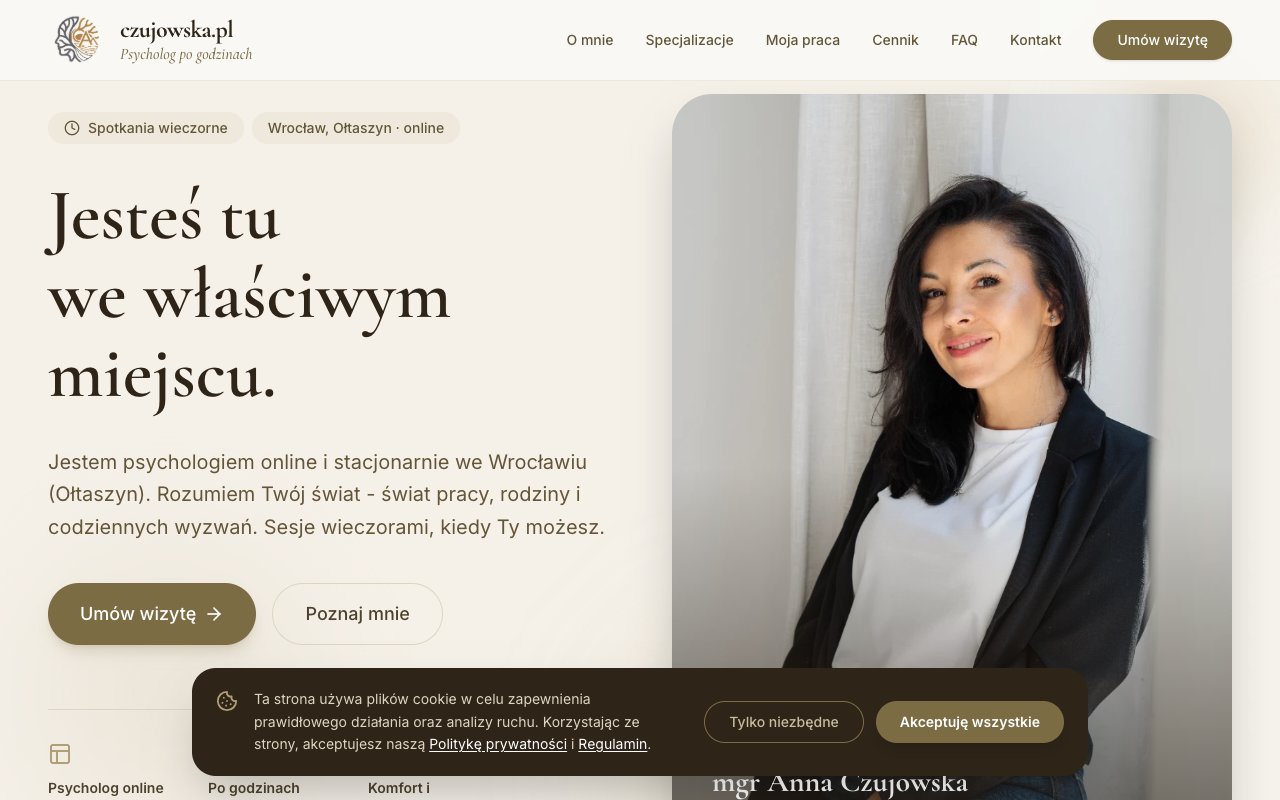 Screenshot strony Czujowska.pl - Psycholog Wrocław